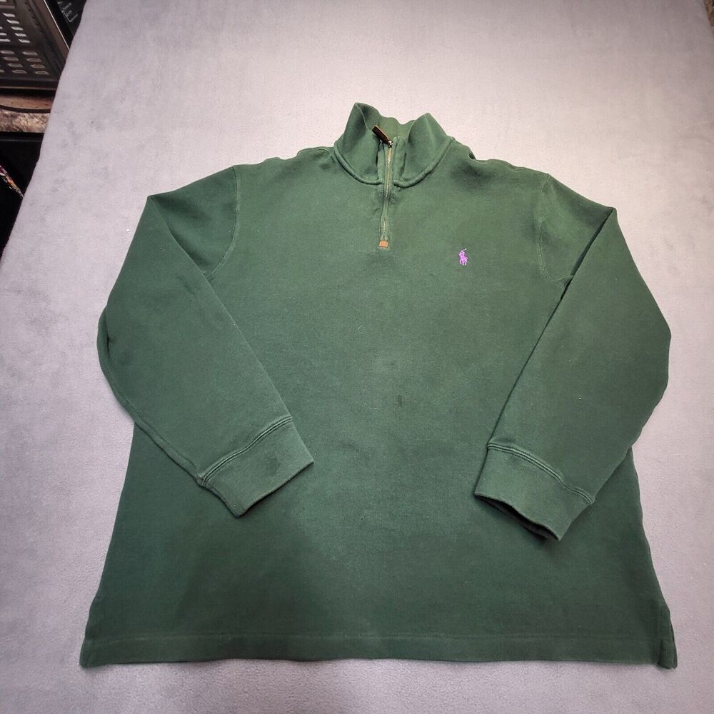 Polo Ralph Lauren Pullover Mens 2XL Green Quarter Zip Long Sleeve Sweatshirt